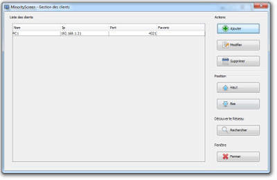 MinorityScreen - Configuration des clients