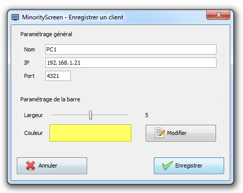 MinorityScreen - Configurer un client