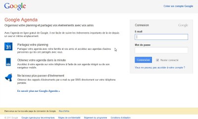 Page de connexion Google Agenda