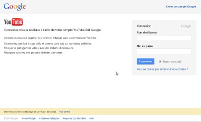 Page de connexion Youtube