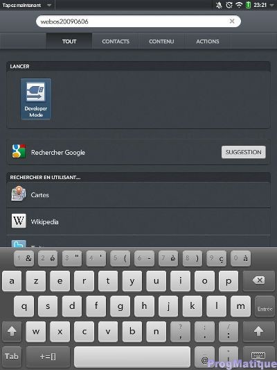 Mode développeur avec le code webos20090606