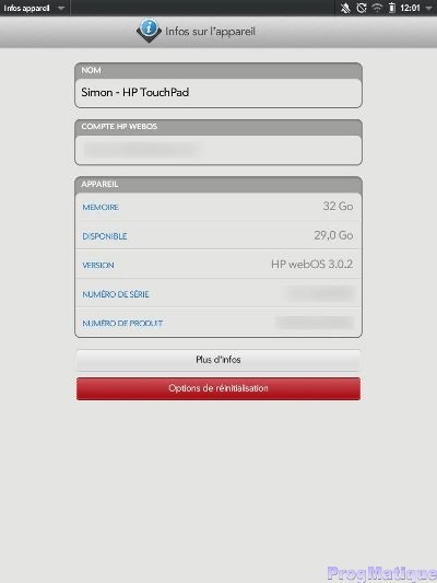 HP TouchPad Infos App