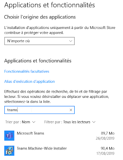 Désinstaller Microsoft Teams